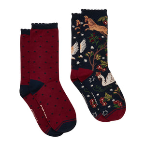 Joules Womens Everyday 2 Pack Socks - Navy Woodland