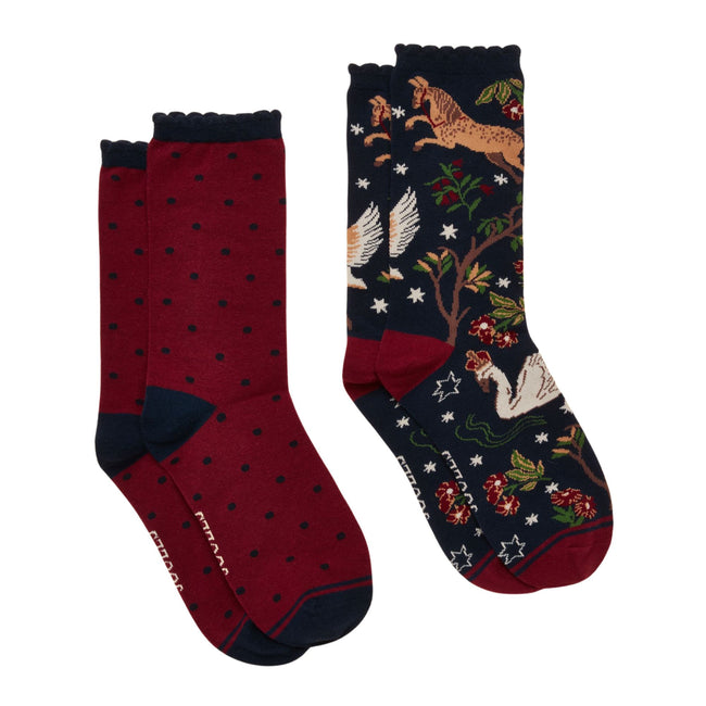 Joules Womens Everyday 2 Pack Socks - Navy Woodland Hover Image