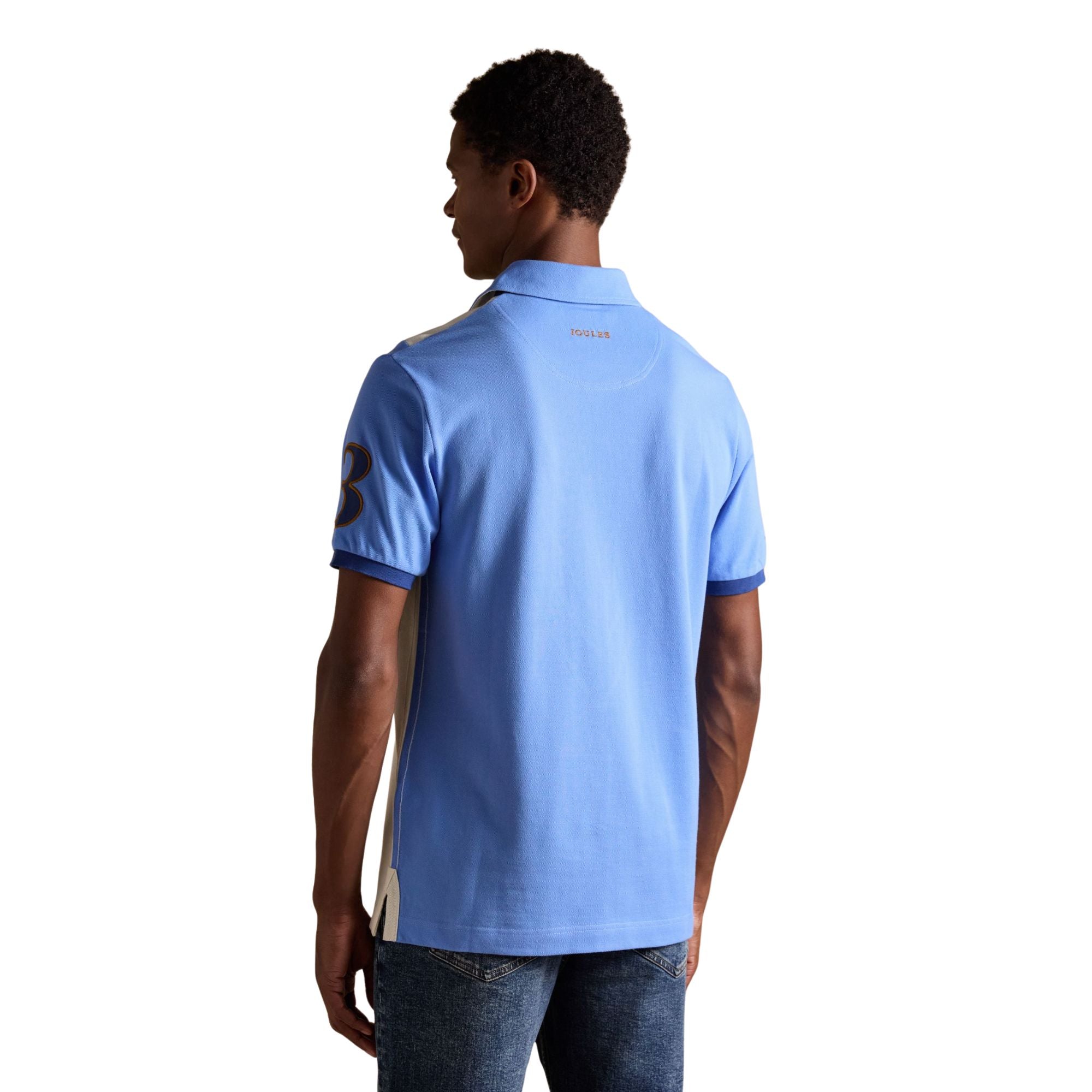 Joules Mens Embellished Cotton Pique Polo Shirt - Cream & Blue