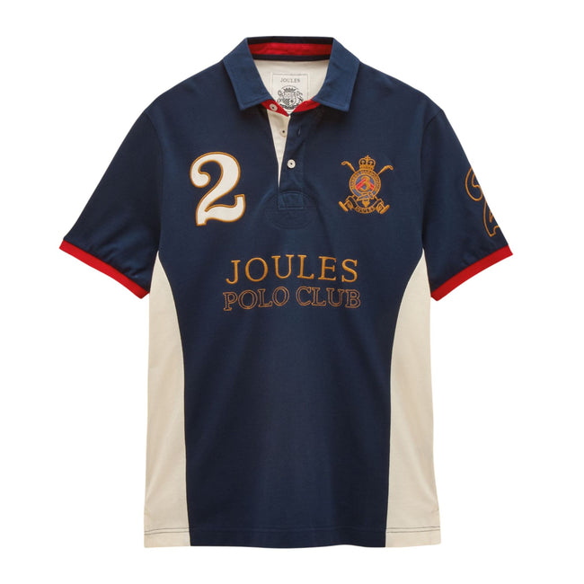 Joules Mens Embellished Cotton Pique Polo Shirt - Navy & White Hover Image