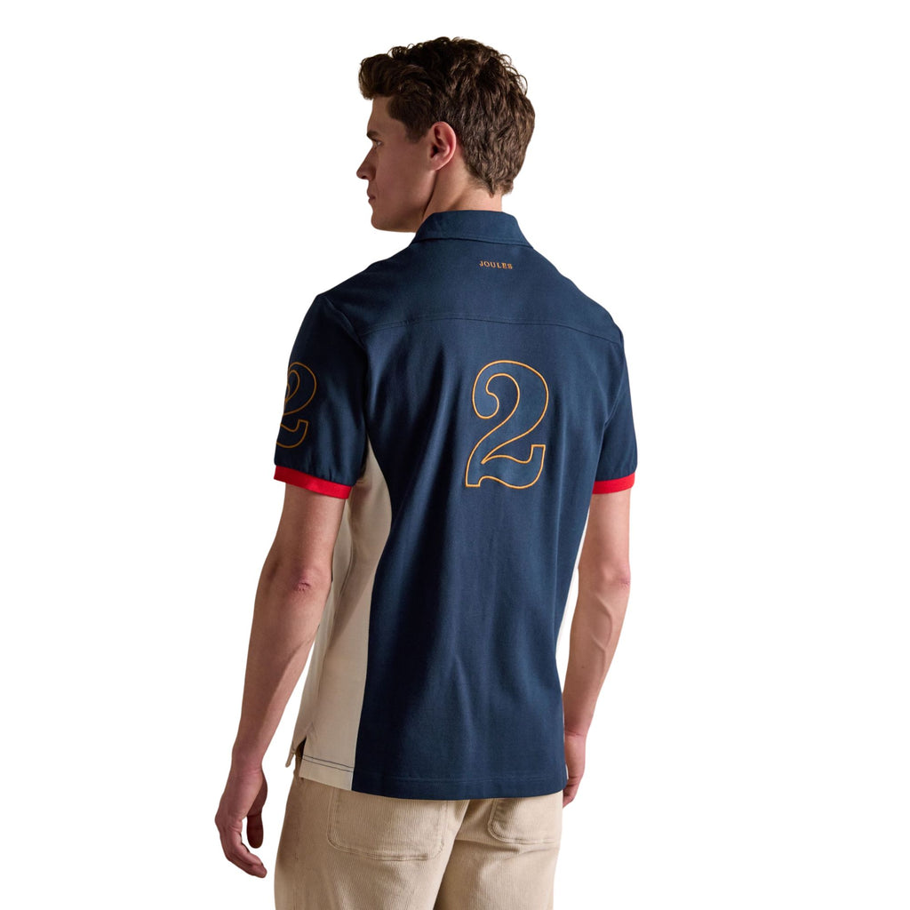 Joules Mens Embellished Cotton Pique Polo Shirt - Navy & White