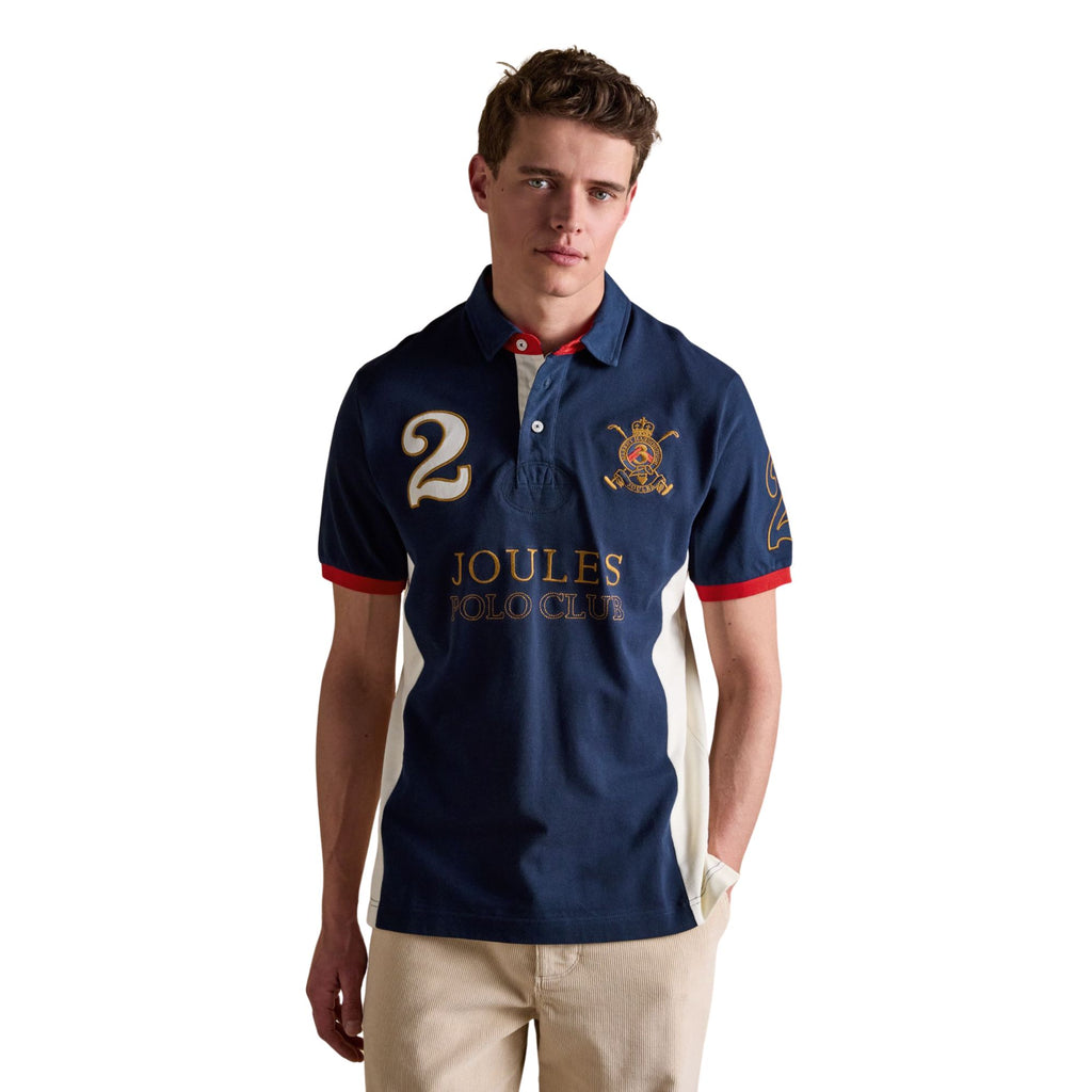 Joules Mens Embellished Cotton Pique Polo Shirt - Navy & White
