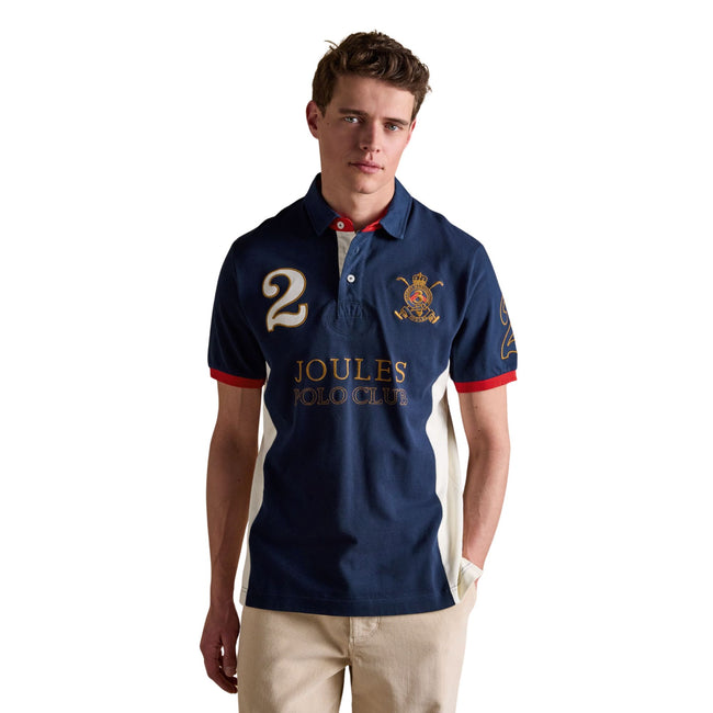 Joules Mens Embellished Cotton Pique Polo Shirt - Navy & White Main Image