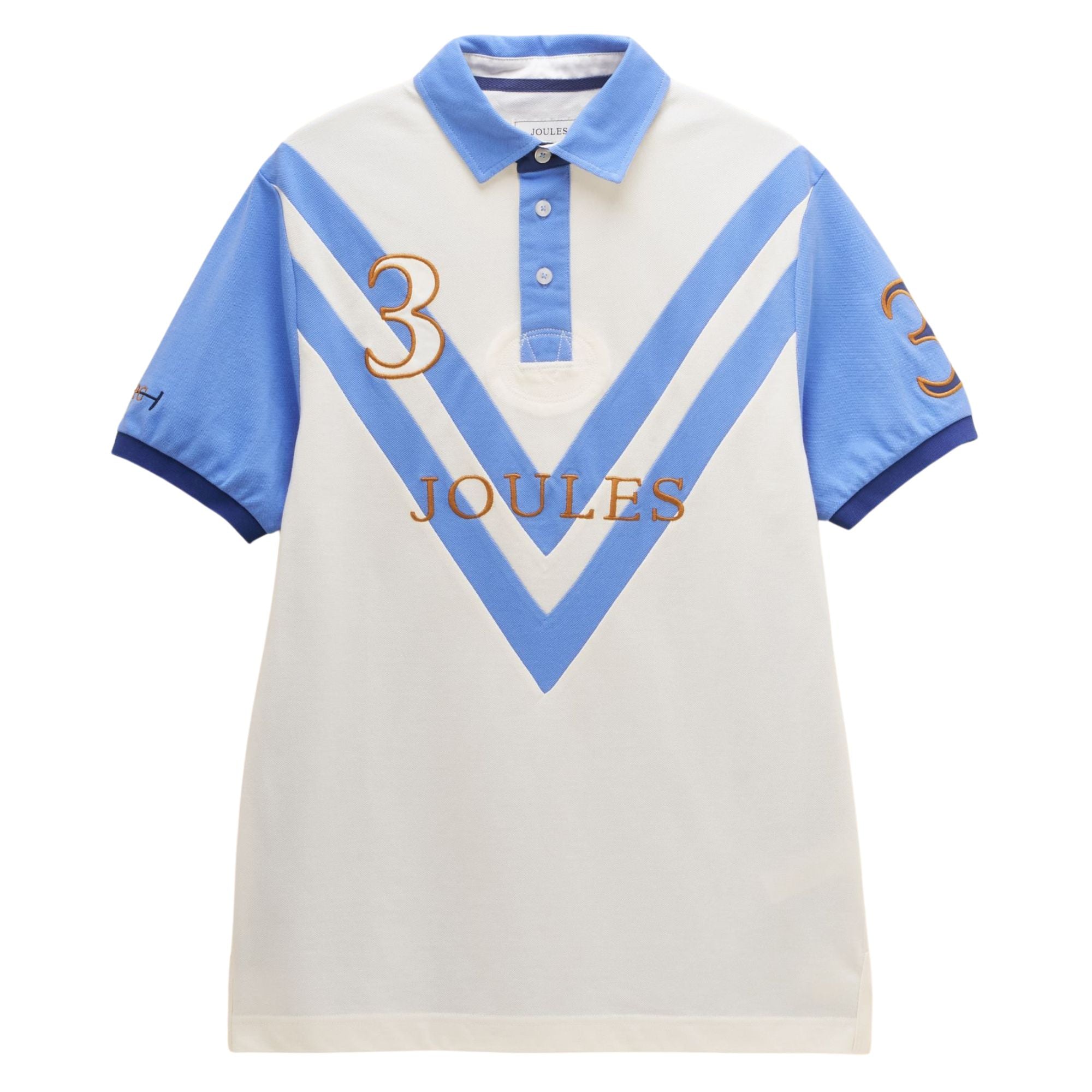Joules Mens Embellished Cotton Pique Polo Shirt - Cream & Blue