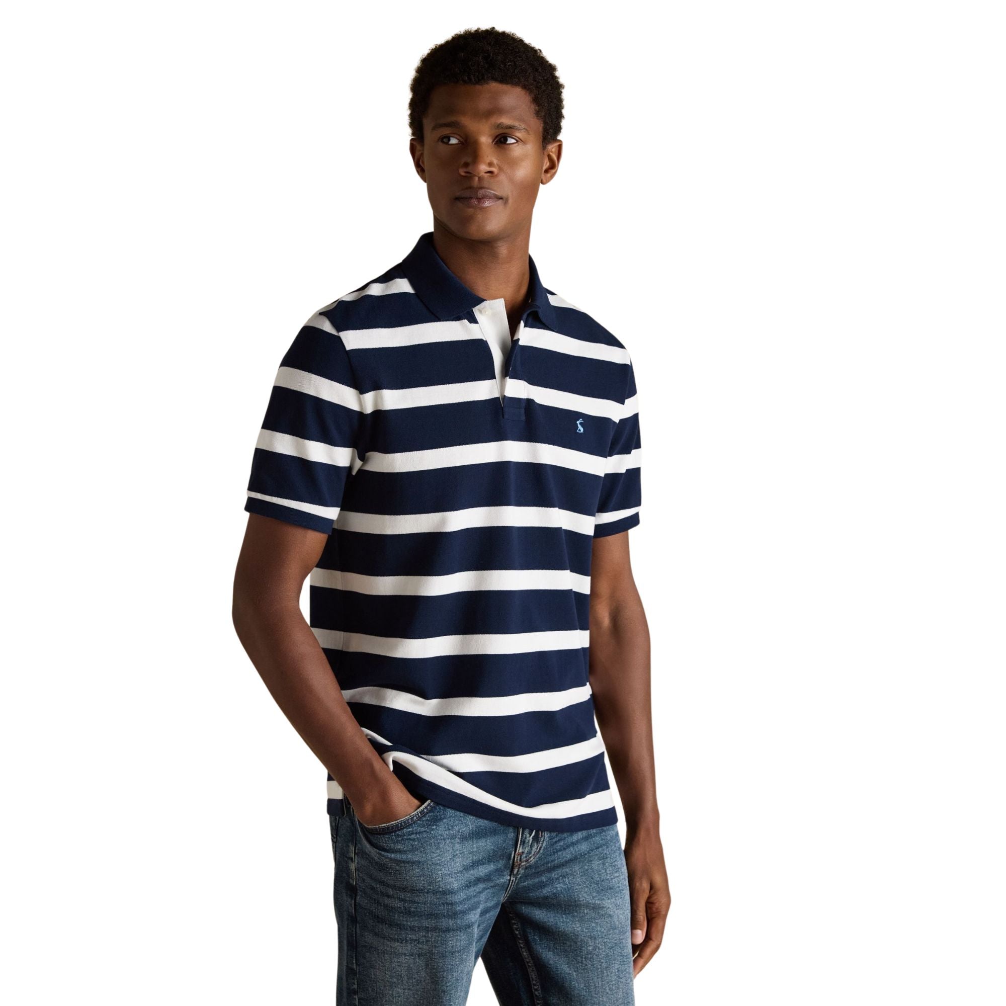 Joules Mens Woody Stripe Polo Shirt - Navy/White