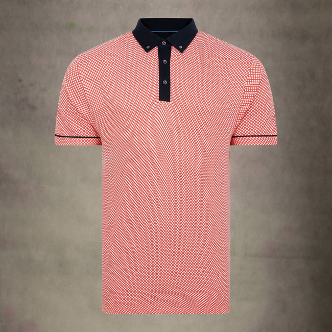 Lizard King Two Colour Diamond Jacquard Polo Shirt - Amber Hover Image