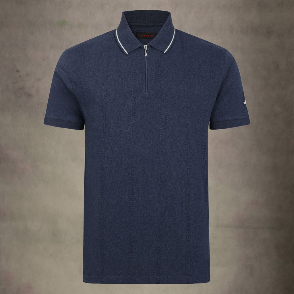 Lizard King Denim Textured Zipper Polo Shirt