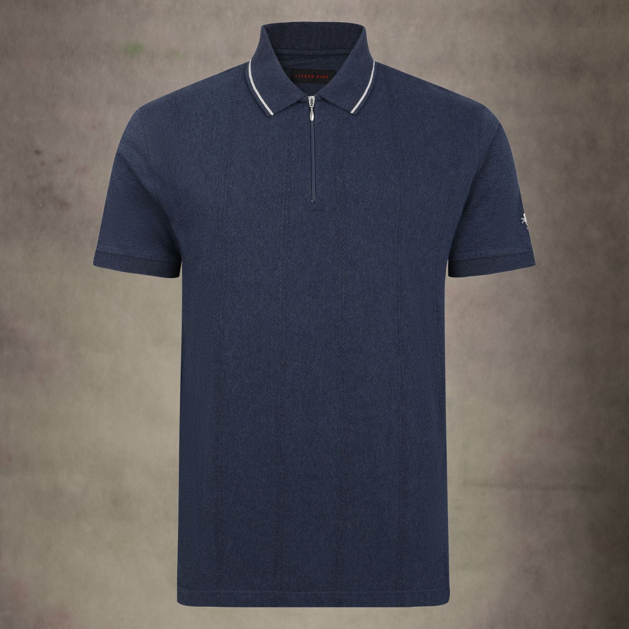 Lizard King Denim Textured Zipper Polo Shirt