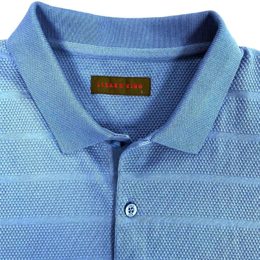 Lizard King Bubble Stripe Polo Shirt - Denim