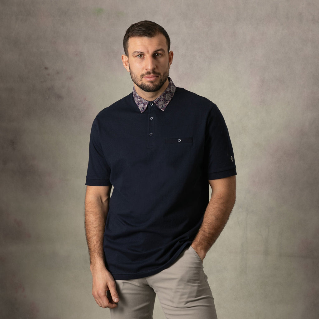 Lizard King Navy Printed Collar Polo Shirt