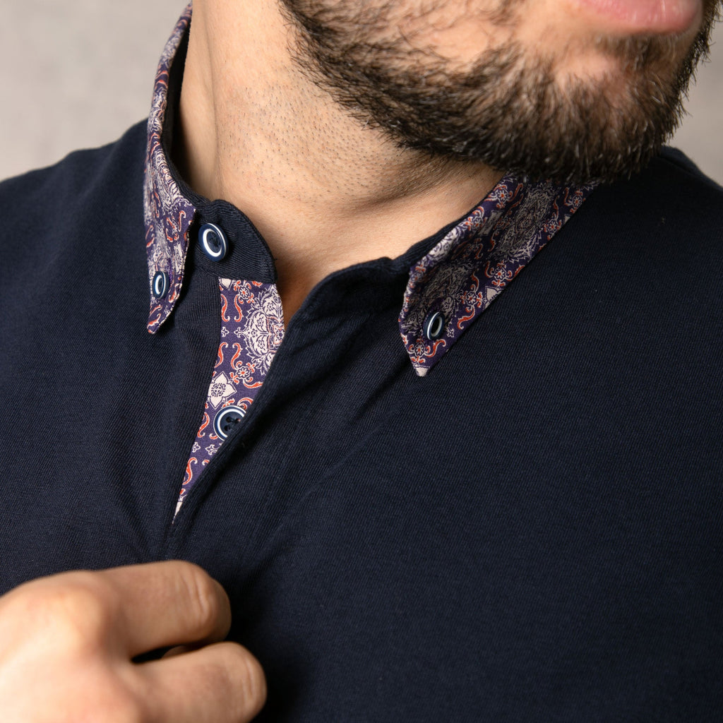 Lizard King Navy Printed Collar Polo Shirt