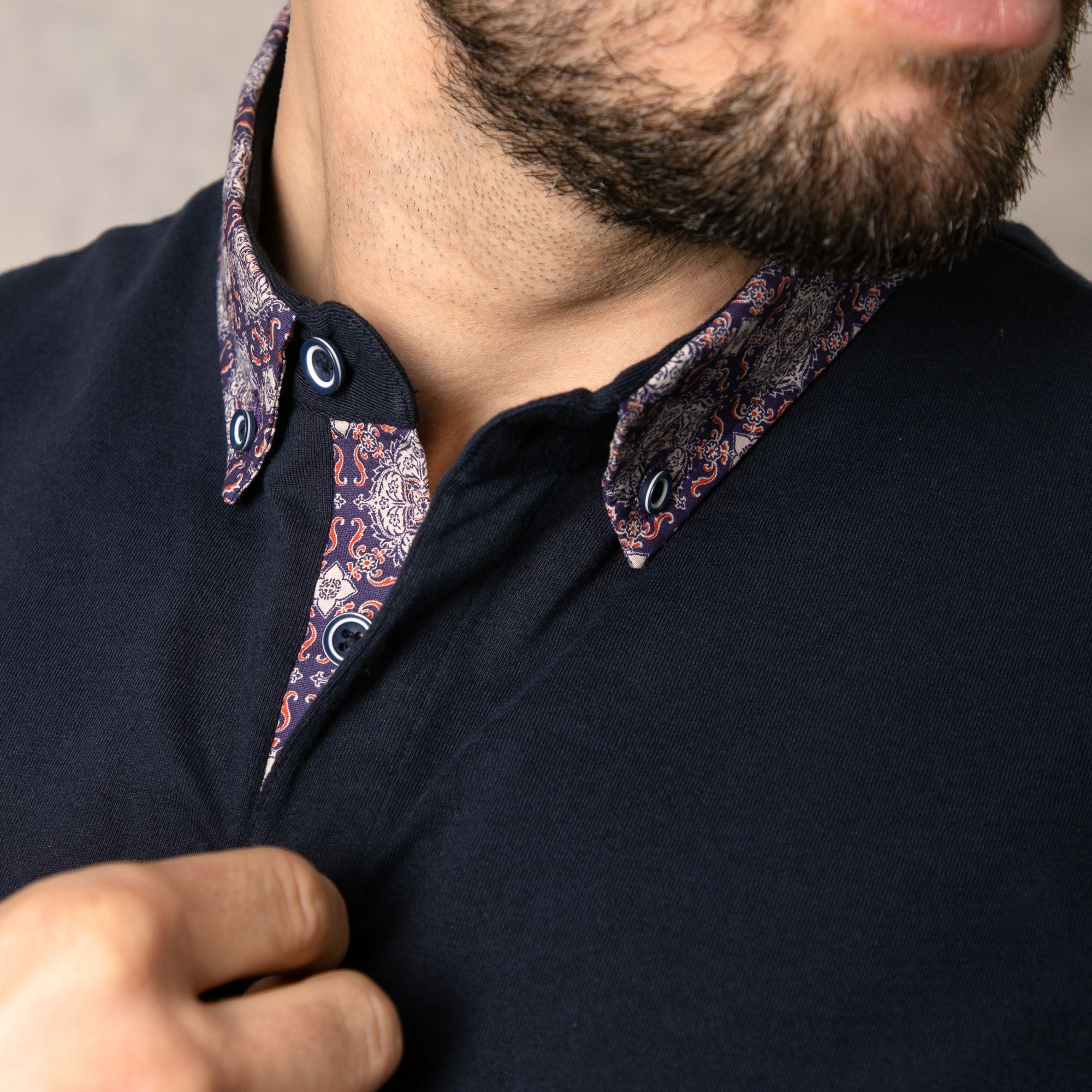 Lizard King Navy Printed Collar Polo Shirt