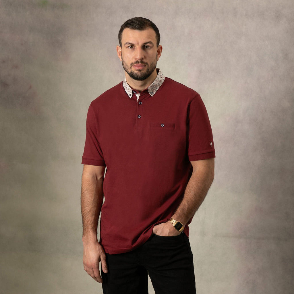 Lizard King Maroon Printed Collar Polo Shirt