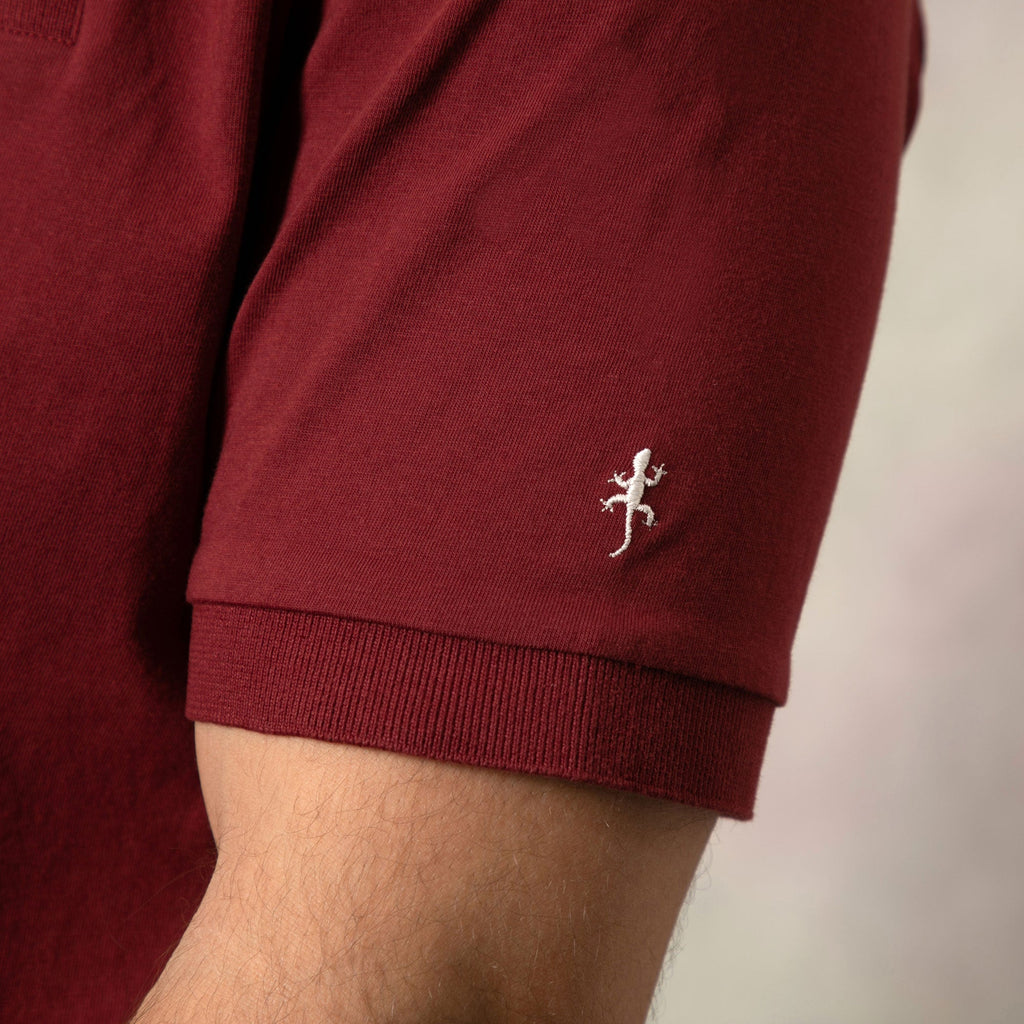 Lizard King Maroon Printed Collar Polo Shirt
