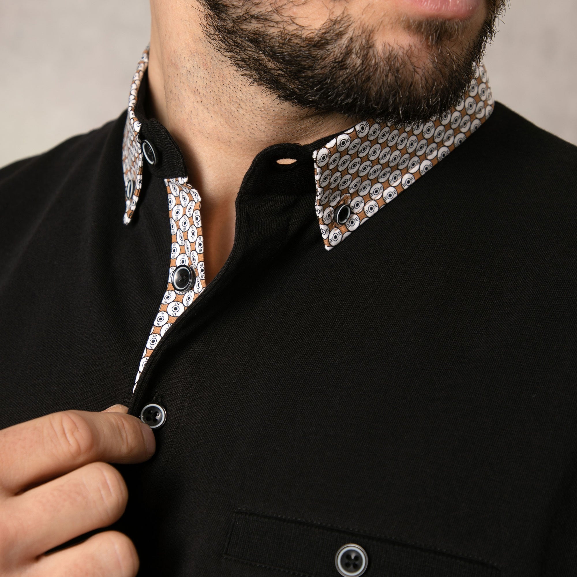 Lizard King Black Printed Collar Polo Shirt