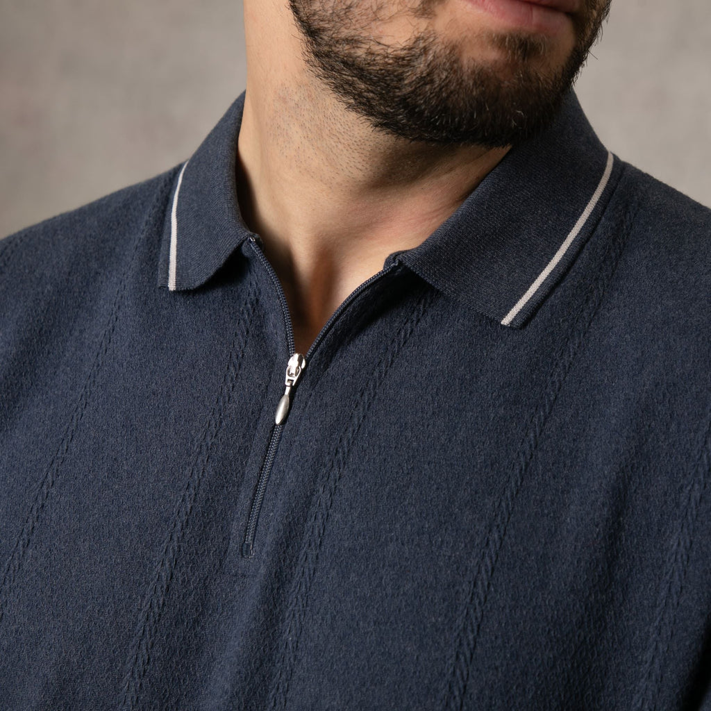Lizard King Denim Textured Zipper Polo Shirt