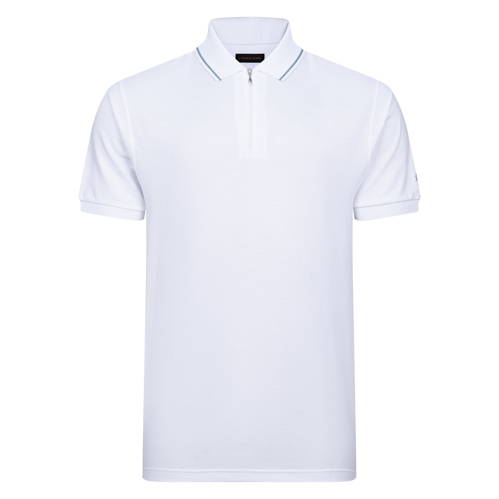 Lizard King White Zipper Polo