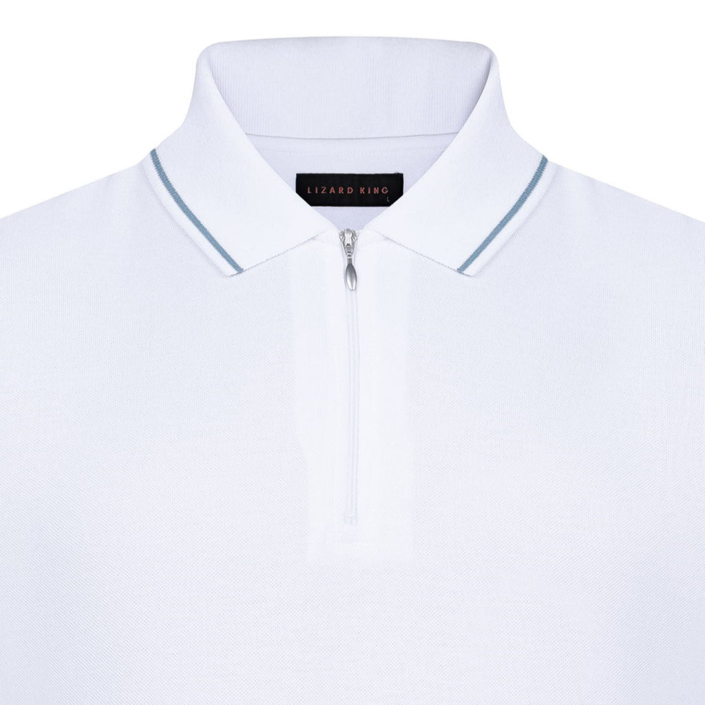 Lizard King White Zipper Polo