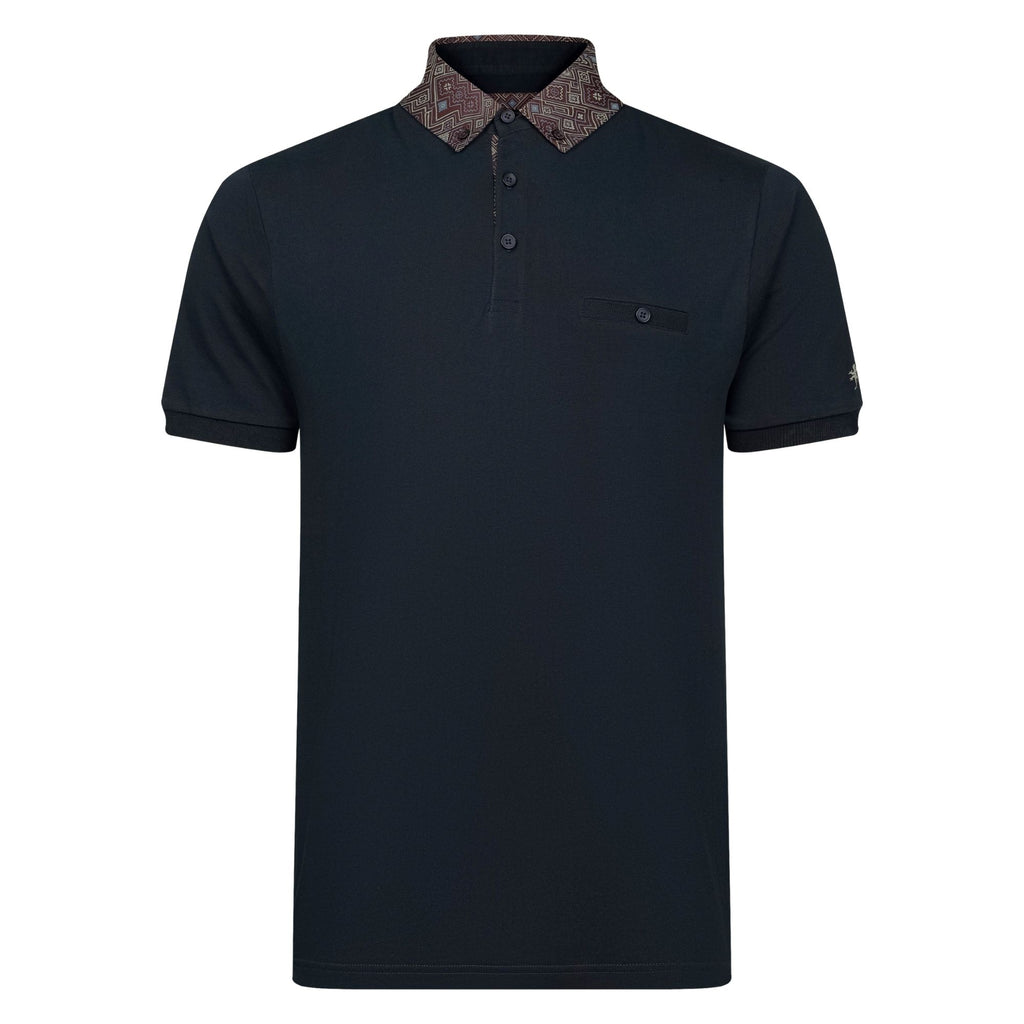 Lizard King Navy Printed Collar Polo Shirt