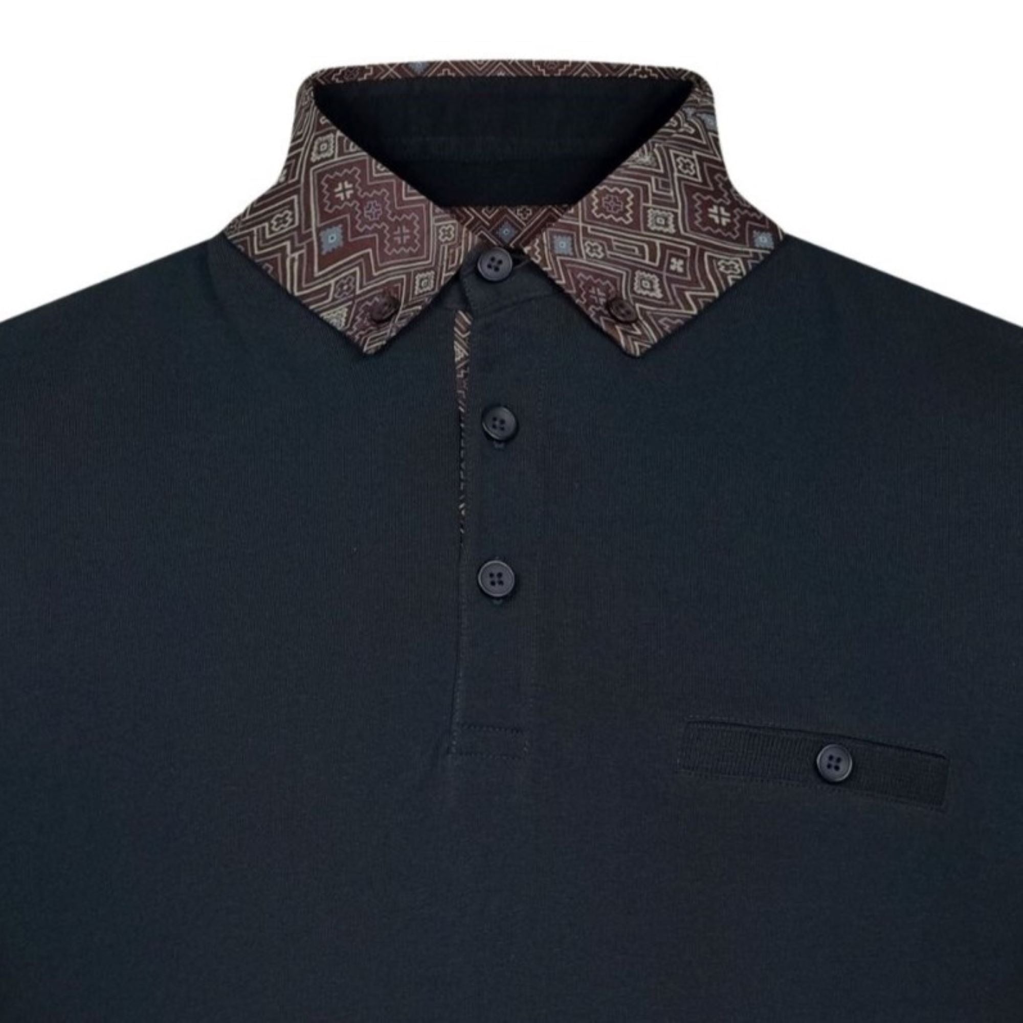 Lizard King Navy Printed Collar Polo Shirt