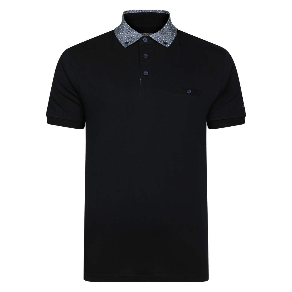 Lizard King Black Printed Collar Polo Shirt