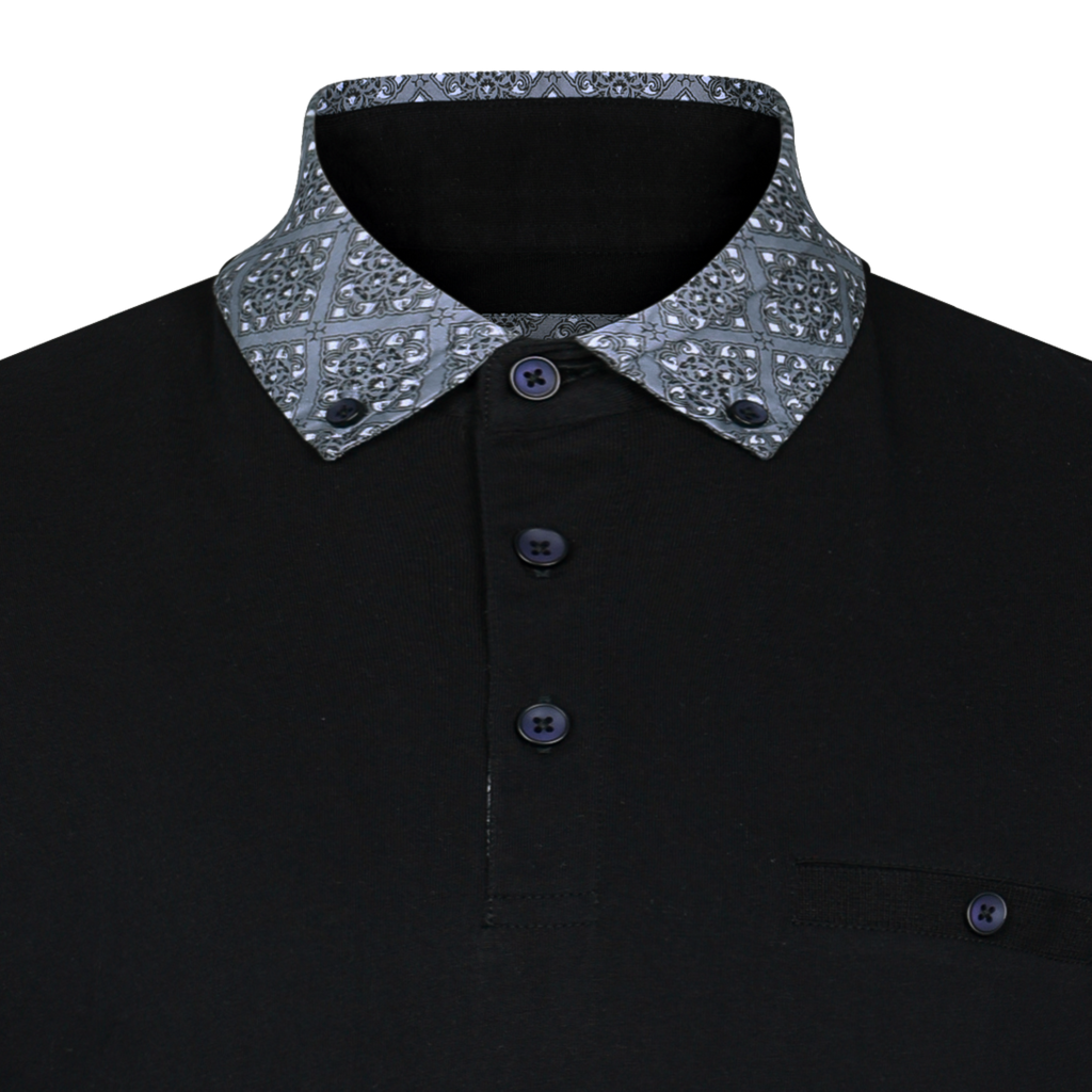 Lizard King Black Printed Collar Polo Shirt