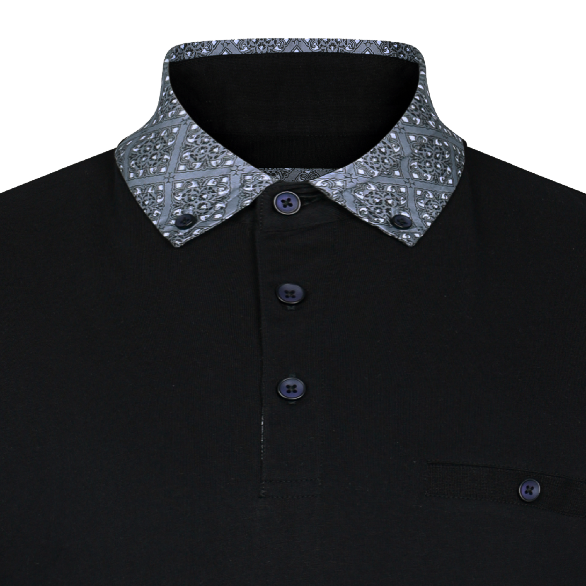 Lizard King Black Printed Collar Polo Shirt