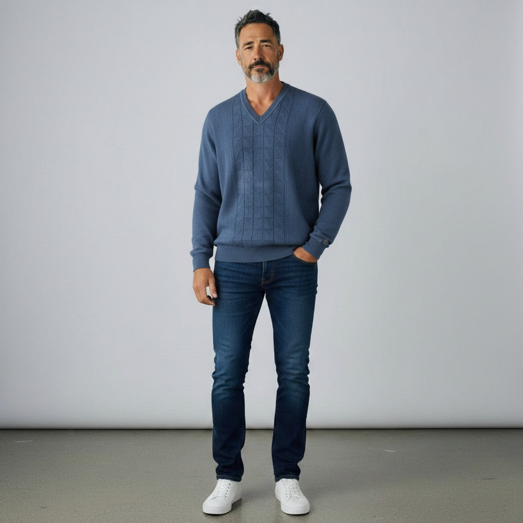 Gabicci M02 Pattern Front V Neck Jumper - Delft