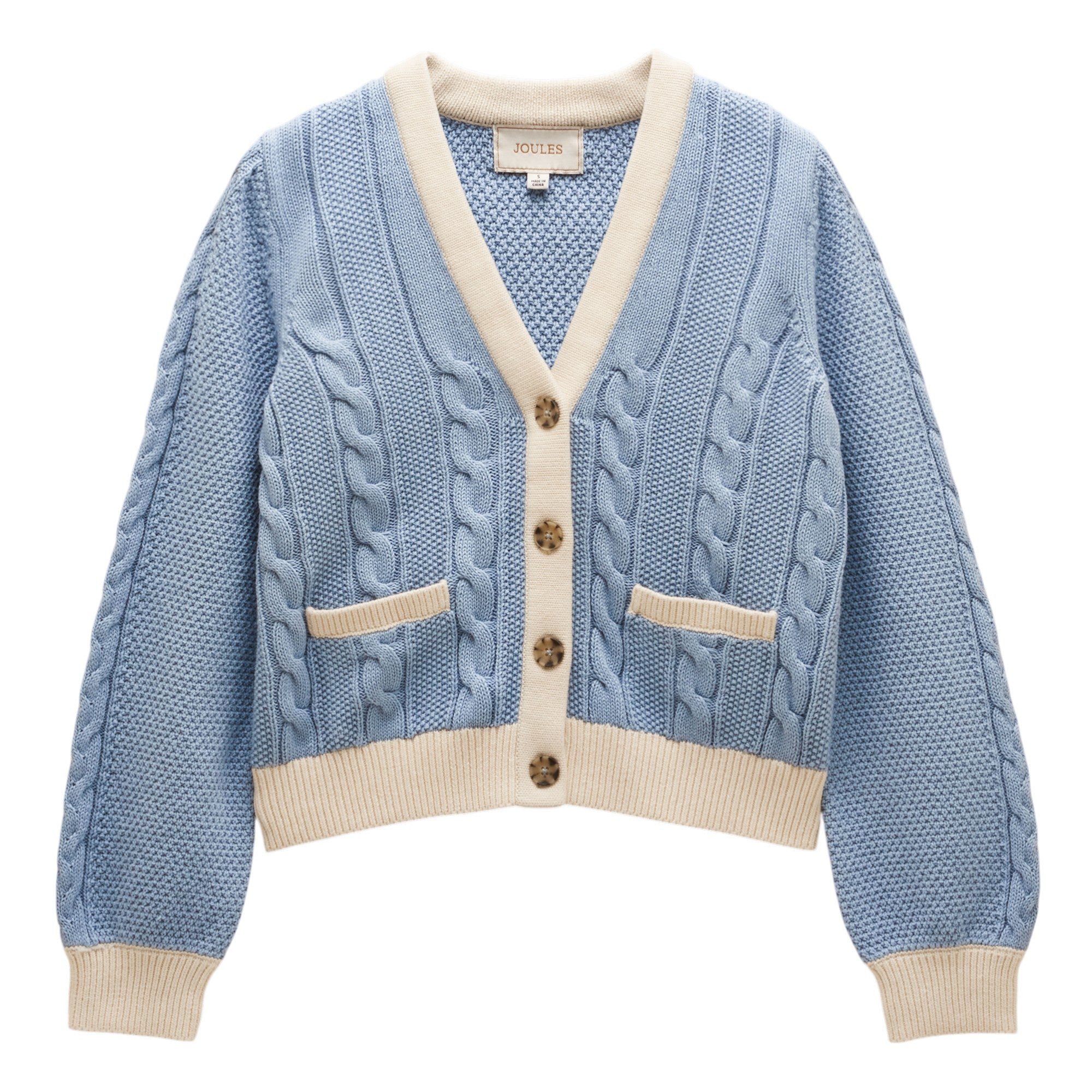 Joules Womens Court Cable Knitted Cardigan - Blue