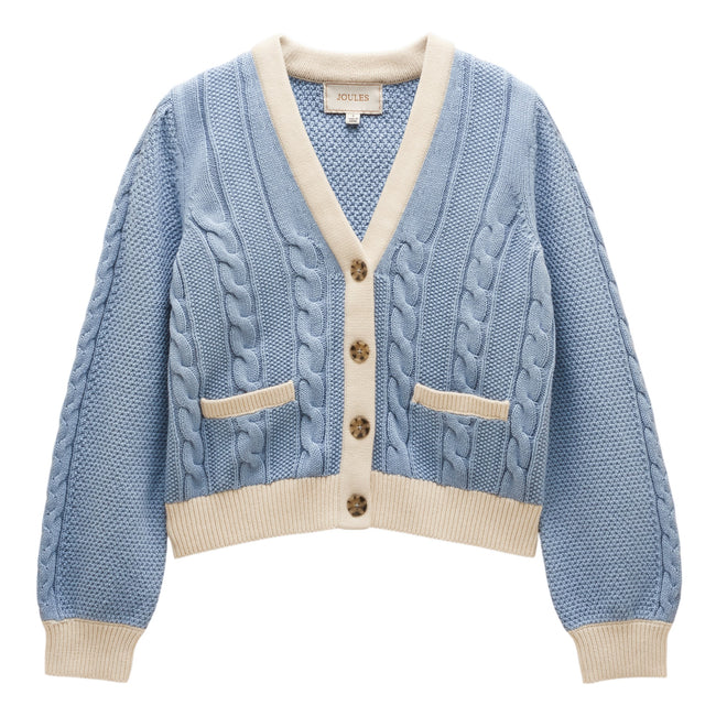 Joules Womens Court Cable Knitted Cardigan - Blue Hover Image
