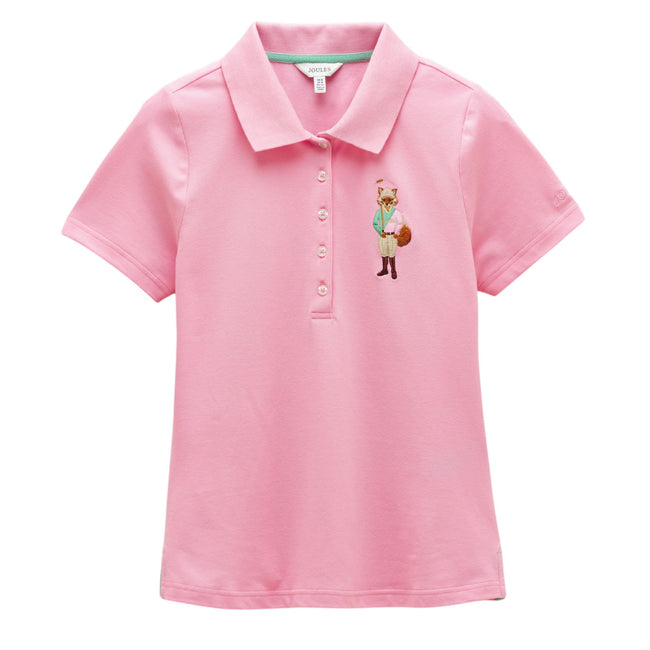 Joules Womens Jonty Fox Slim Fit Cotton Pique Polo Shirt - Pink Hover Image