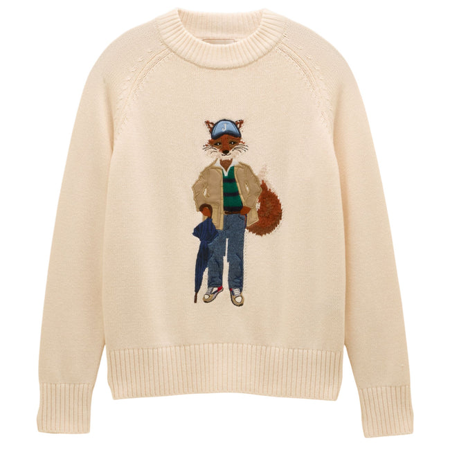 Joules Womens Jonty Fox Embroidered Crew Neck Jumper - Cream Hover Image