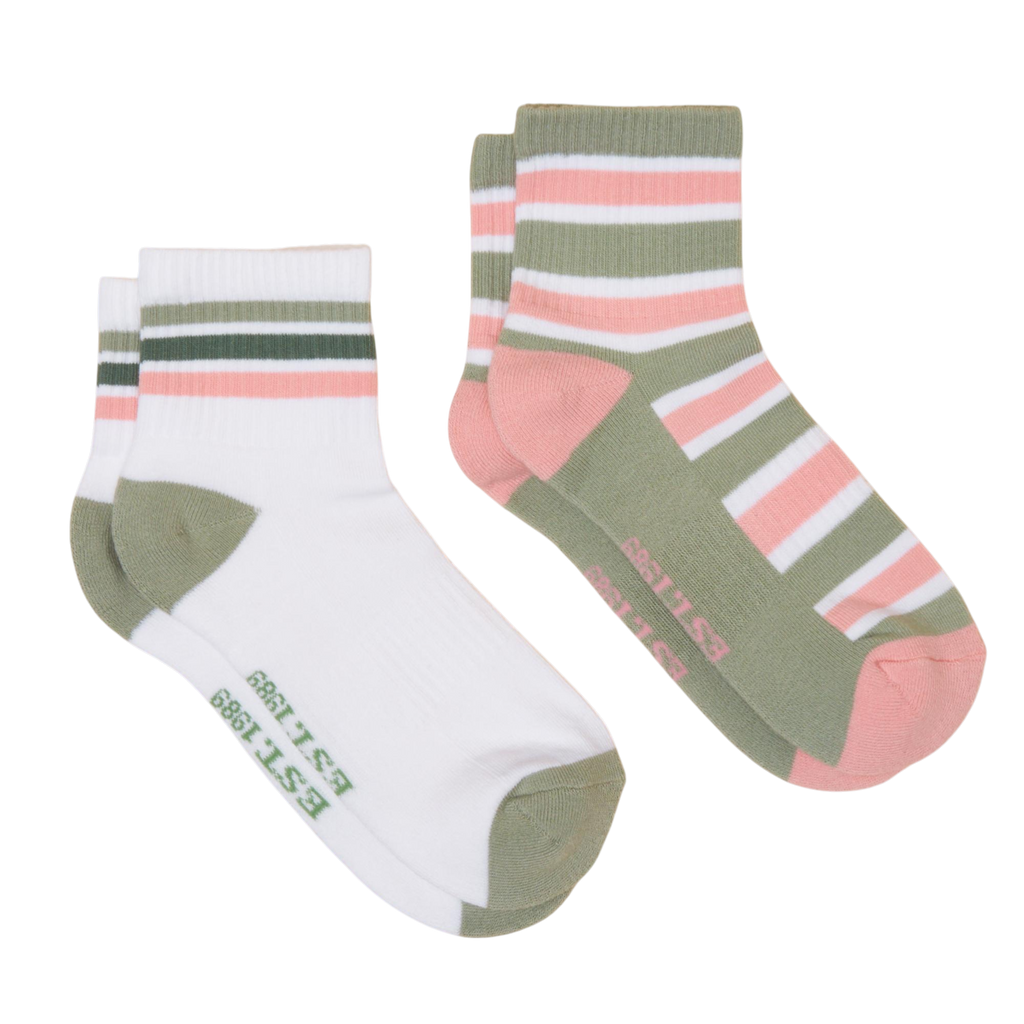 Joules Womens Volley Tennis Sock 2 Pack - Green Pink