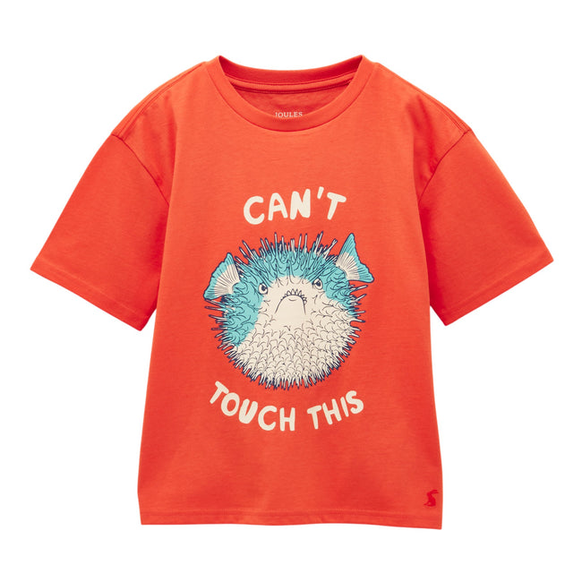 Joules Boys Archie Short Sleeve Screenprint T-Shirt - Orange Hover Image