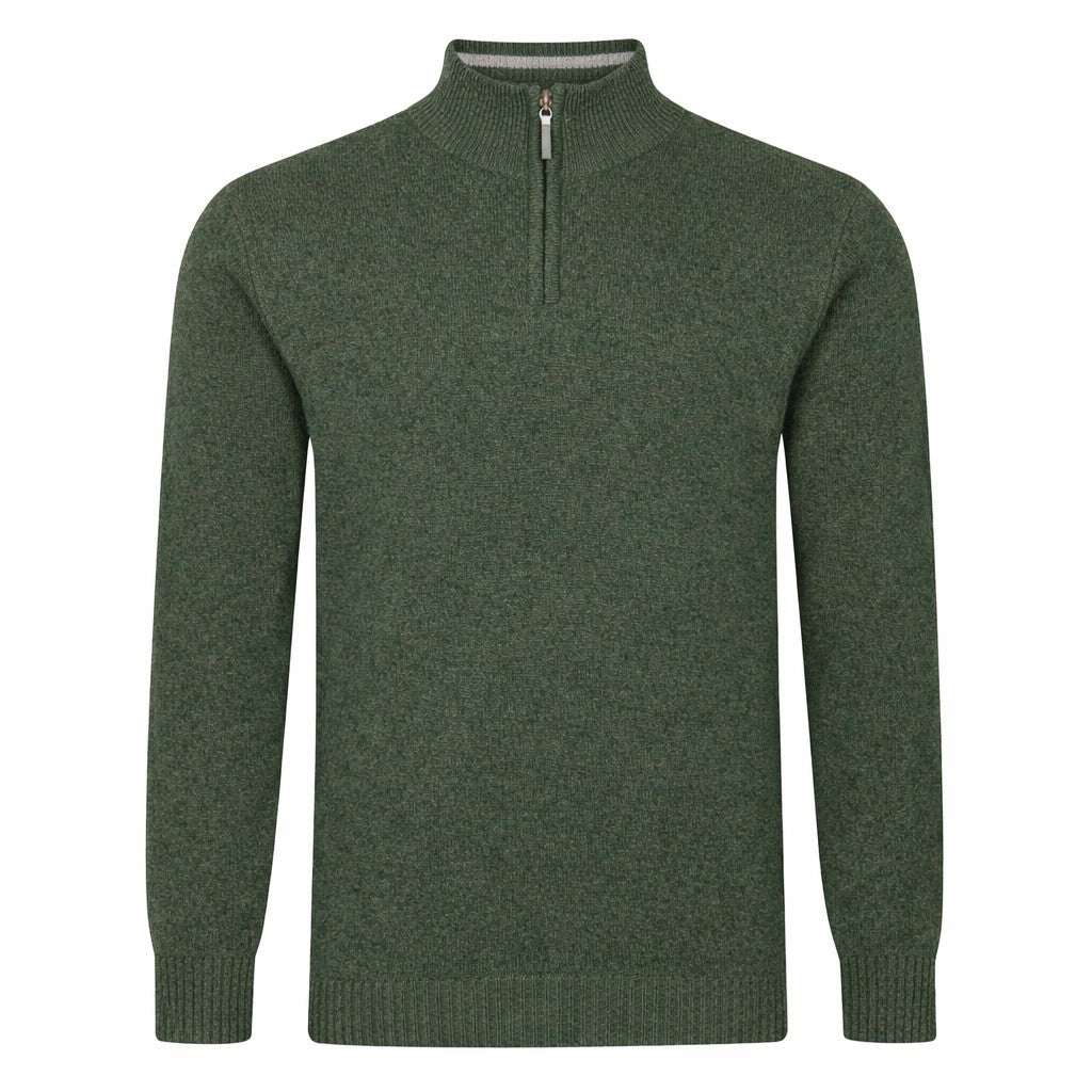Peter Gribby Mens Lambswool ¼ Zip Jumper - Thyme
