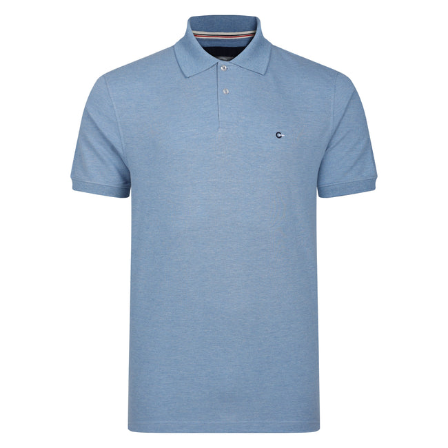 Peter Gribby Short Sleeve Melange Pique Polo Shirt - Cornflower Hover Image