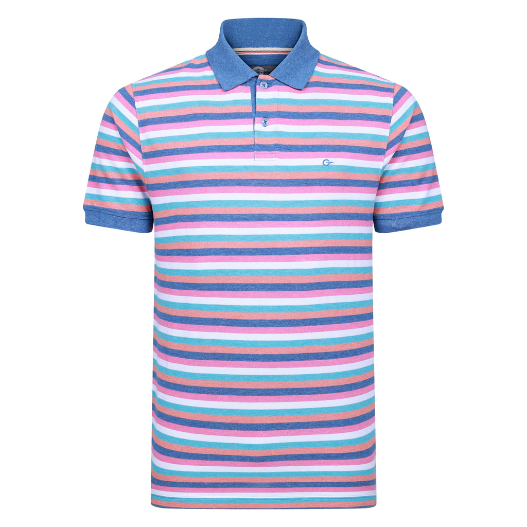 Peter Gribby Short Sleeve Striped Melange Pique Polo