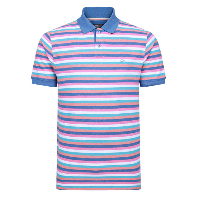 Peter Gribby Short Sleeve Striped Melange Pique Polo Hover Image