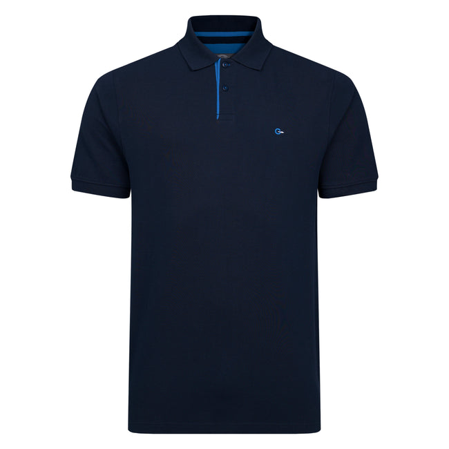 Peter Gribby Short Sleeve Solid Colour Pique Polo - Navy Hover Image