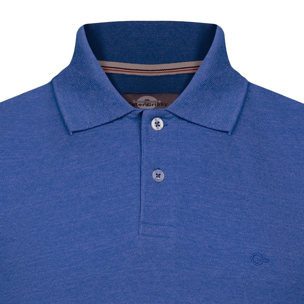 Peter Gribby Short Sleeve Melange Pique Polo - Blue