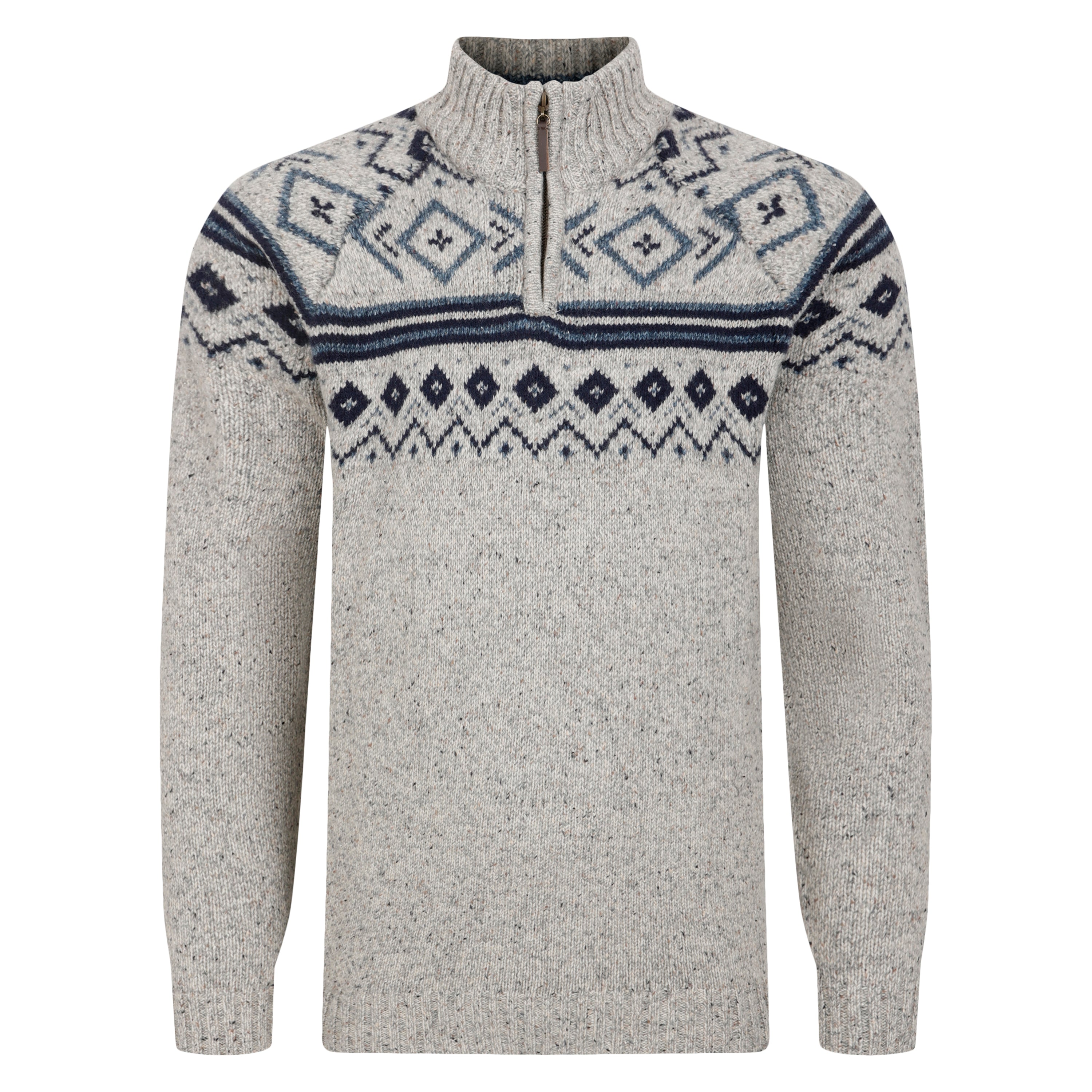 Peter Gribby Nordic Pattern Quarter Zip Sweater - Silver