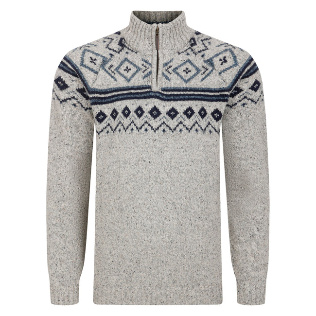 Peter Gribby Nordic Pattern Quarter Zip Sweater - Silver Hover Image