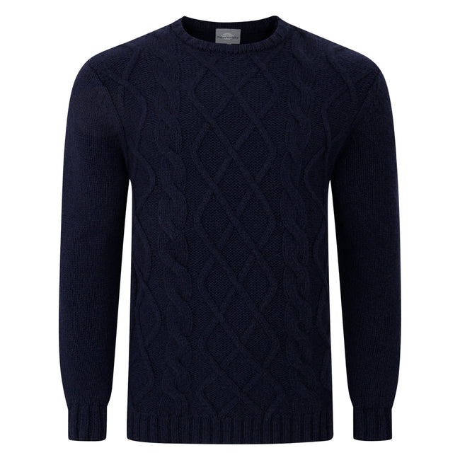 Peter Gribby Aran Cable Crew Neck Sweater - Navy Hover Image