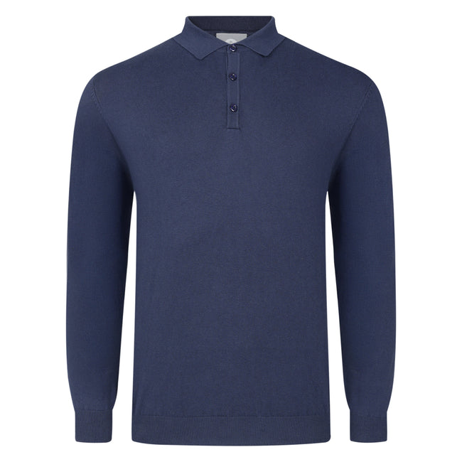 Peter Gribby Cotton Long Sleeve Polo Shirt - Navy Hover Image
