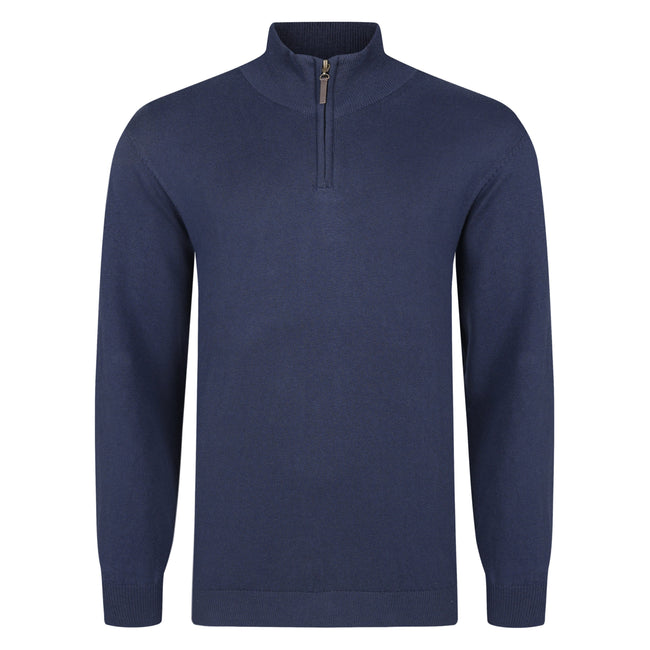 Peter Gribby Cotton Quarter Zip Sweater - Navy Hover Image