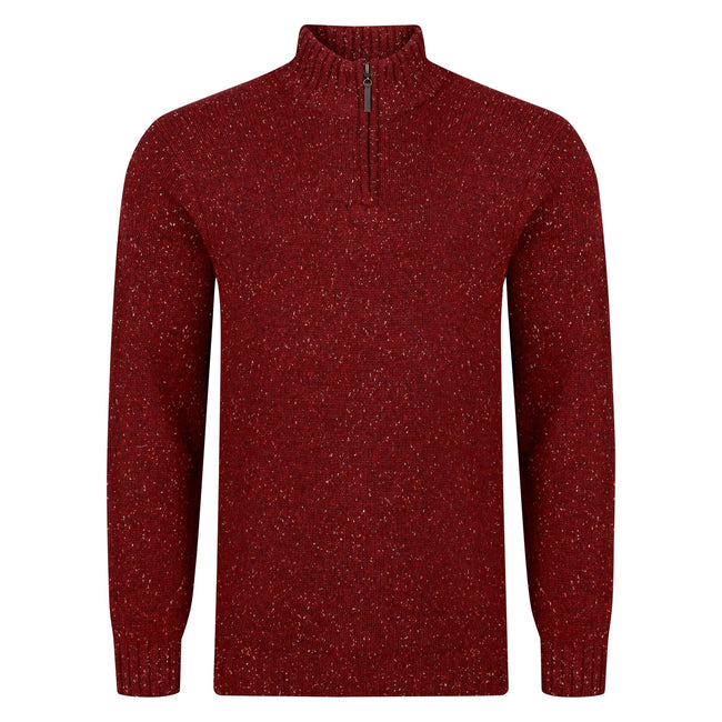 Peter Gribby Lambswool Mix Nep 1/4 Zip - Wine Hover Image