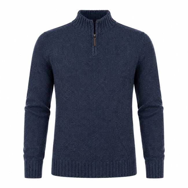 Peter Gribby Lambswool 1/4 Zip Sweater - Indigo Hover Image