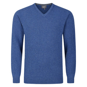 Peter Gribby V Neck Lambswool Sweater - Blue