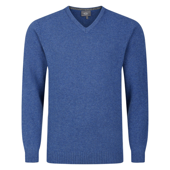 Peter Gribby V Neck Lambswool Sweater - Blue Hover Image