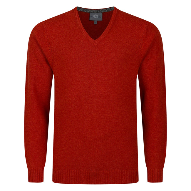 Peter Gribby V Neck Lambswool Sweater - Copper Hover Image